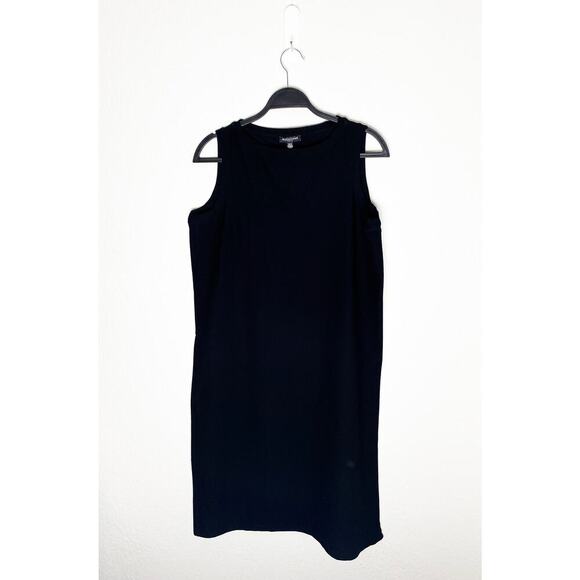 Eileen Fisher Womens Petite Shift Midi Tank Dress Viscose Slit Black Classic Med - Picture 2 of 7